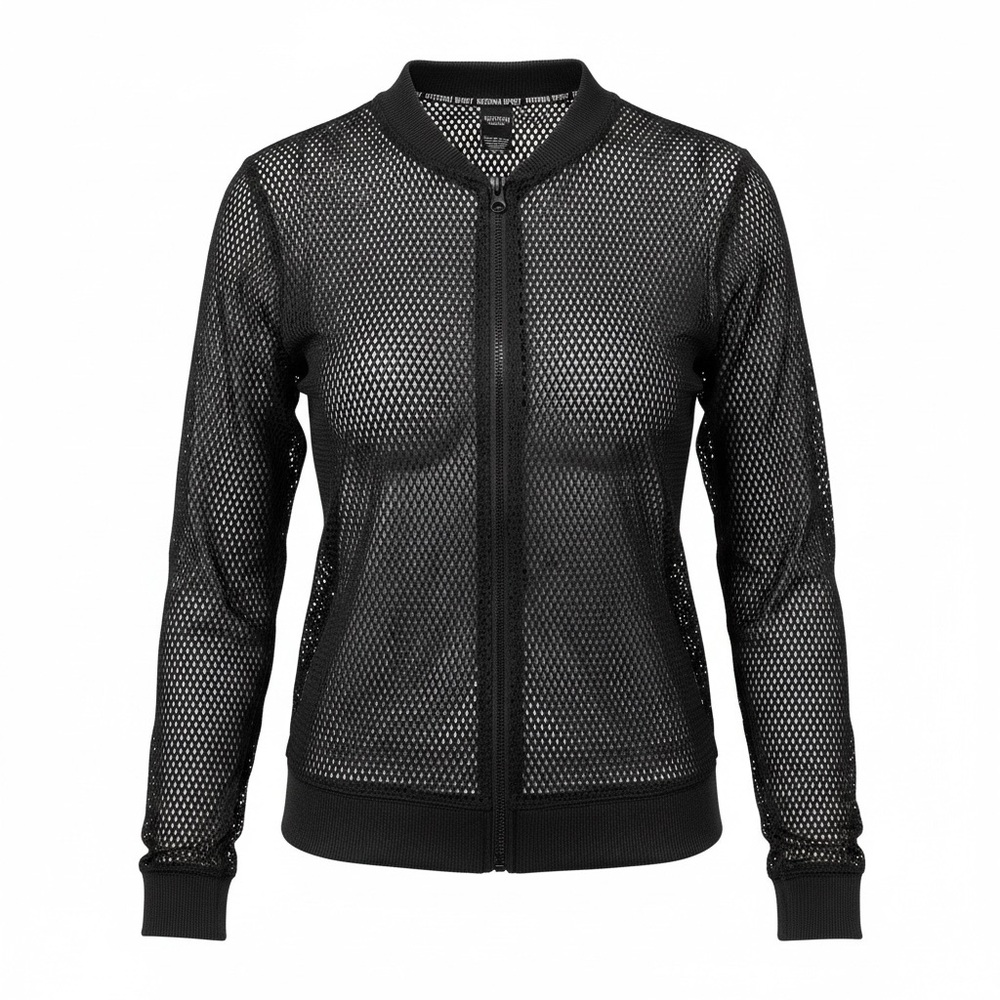 Women's Black Mesh Bomber Jacket - Modern Zip Front